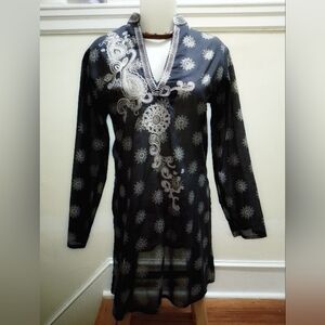 Navy and White Embroidered Tunic